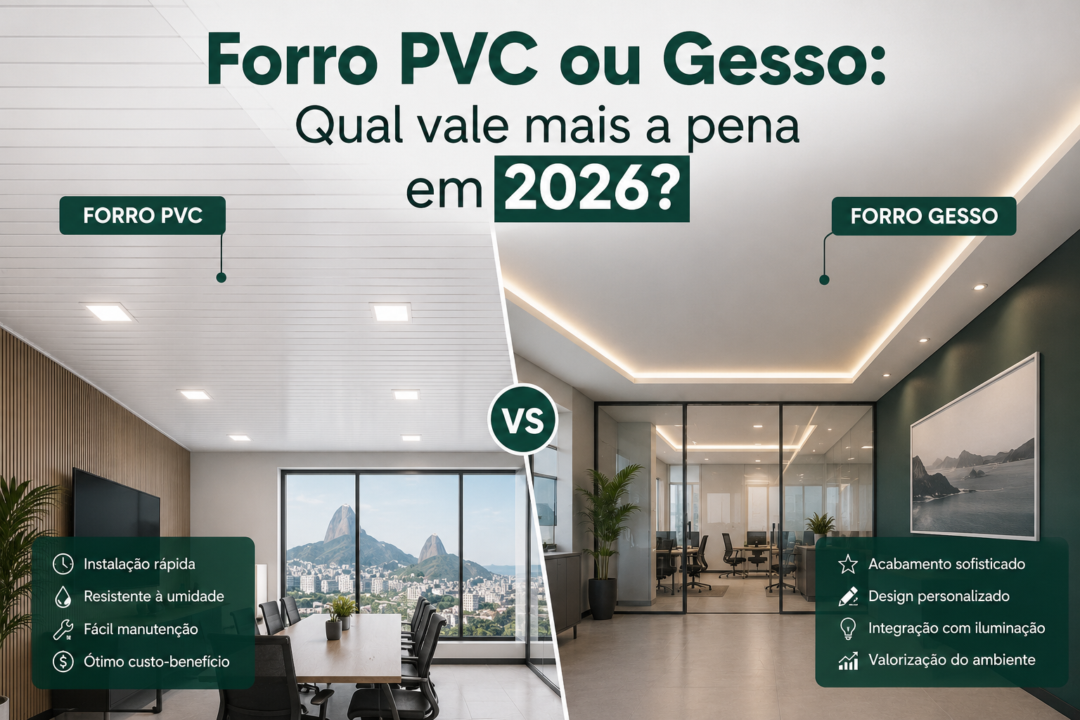 Forro PVC ou Gesso: Qual vale mais a pena em 2026? 
